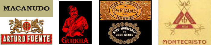 Cigars Macanudo, Arturo Fuente, Gurkha, montecristo, Partagas, Monterrey,